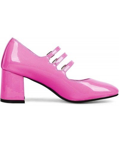 Women Patent Leather Mary Janes Square Toe Block Heel Pumps Strappy Retro Rockabilly Shoes Hot Pink $29.98 Pumps