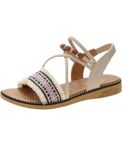 Women Comfy Arch Support Braided Flats Sandals Elastic Strappy Peep Toe Summer Slide Shoes 173-zoxro-5-beige $15.84 Sandals