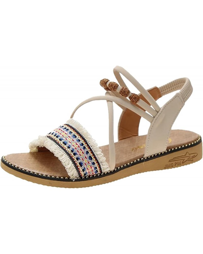 Women Comfy Arch Support Braided Flats Sandals Elastic Strappy Peep Toe Summer Slide Shoes 173-zoxro-5-beige $15.84 Sandals