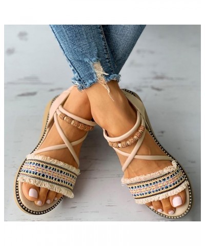 Women Comfy Arch Support Braided Flats Sandals Elastic Strappy Peep Toe Summer Slide Shoes 173-zoxro-5-beige $15.84 Sandals