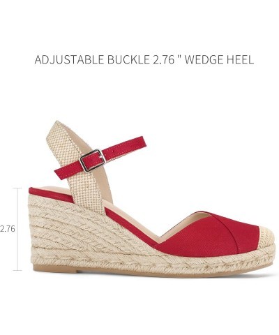 Women's Closed Toe Platform Sandals Summer Buckle Ankle Strap Espadrilles Wedge Sandals Red $21.19 Sandals