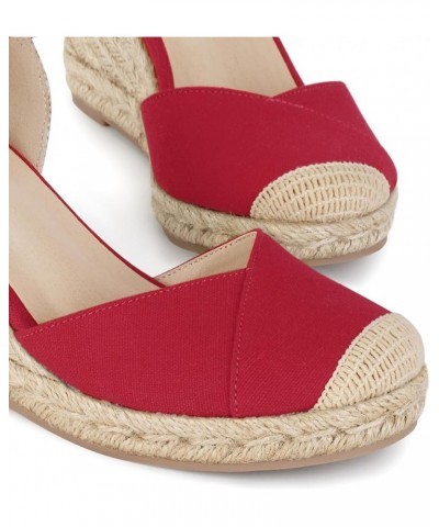 Women's Closed Toe Platform Sandals Summer Buckle Ankle Strap Espadrilles Wedge Sandals Red $21.19 Sandals