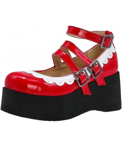 Womens Cosplay Goth Platform Shoes Patent Mary Janes Wedge Shoes with Buckles Size 5.5 B(M) US,Red $20.39 Pumps