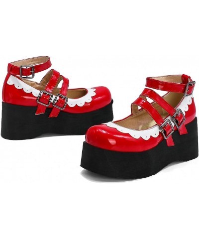 Womens Cosplay Goth Platform Shoes Patent Mary Janes Wedge Shoes with Buckles Size 5.5 B(M) US,Red $20.39 Pumps