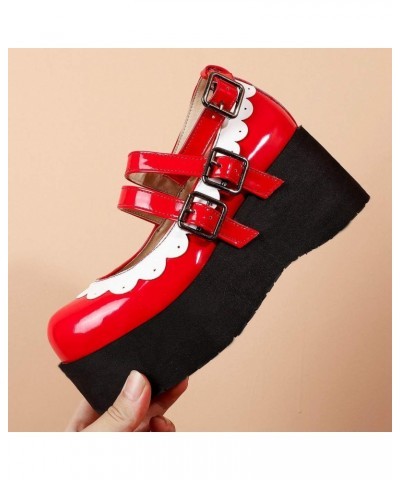 Womens Cosplay Goth Platform Shoes Patent Mary Janes Wedge Shoes with Buckles Size 5.5 B(M) US,Red $20.39 Pumps