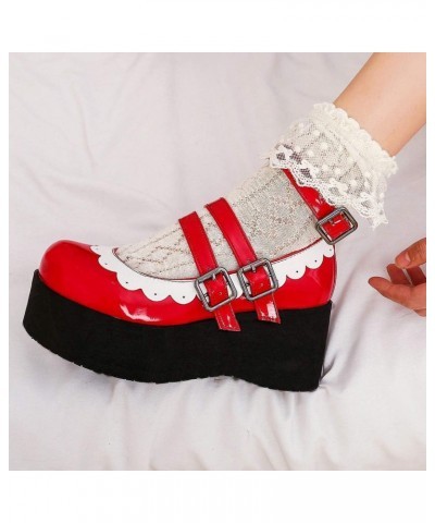 Womens Cosplay Goth Platform Shoes Patent Mary Janes Wedge Shoes with Buckles Size 5.5 B(M) US,Red $20.39 Pumps