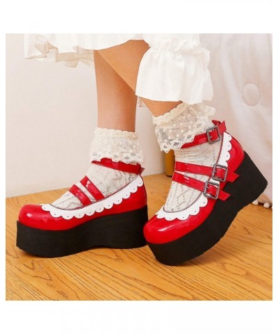 Womens Cosplay Goth Platform Shoes Patent Mary Janes Wedge Shoes with Buckles Size 5.5 B(M) US,Red $20.39 Pumps