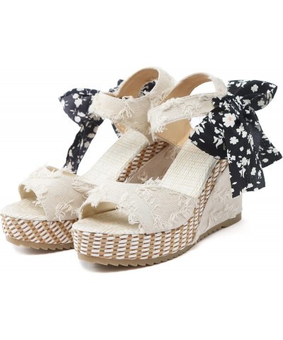 Wedge Sandals for Women,Women's Espadrille Bowknot Peep Toe Ankle Strap Platform Sandals Heeled Sandals Beige $16.99 Outdoor ...