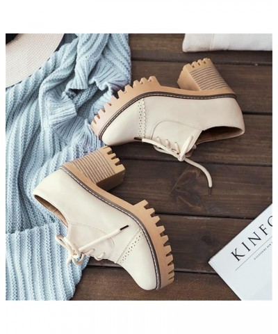 Women Lace Up Round Toe High Block Stacked Heel Thick Platform Retro Wingtip Floral Edge Mary Jane Brogue Shoes, Ladies Mid H...