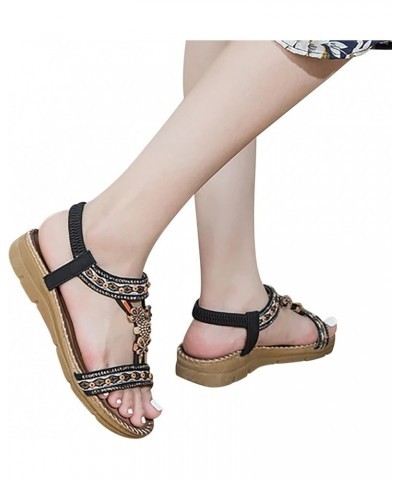 Beach Sandals for Women Dressy Summer Open Toe Flat Sandals with Arch Support Bohemian Style Samdals Non-Slip Black $19.95 Sa...