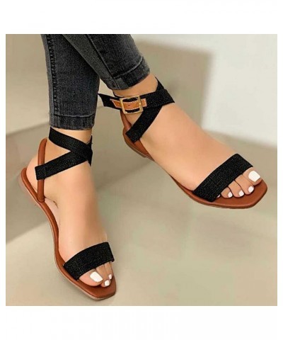 Ankle Strap Sandals for Women, Clip Toe Ankle Buckle Flats Sandals Casual Dressy Womens Sandals, Black Sandals Women Comforta...