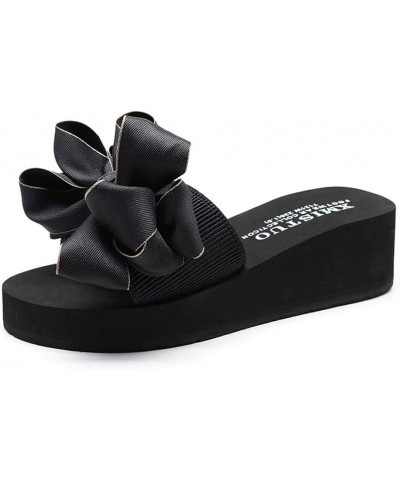 Women's Bohemian Bowknot Wedge Slide Sandals Fashion Platform Anti-Slip Comfort Summer Beach Sandal Black-black Bowknot $16.4...