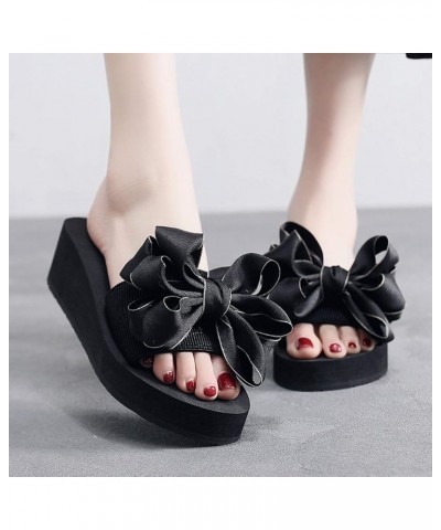 Women's Bohemian Bowknot Wedge Slide Sandals Fashion Platform Anti-Slip Comfort Summer Beach Sandal Black-black Bowknot $16.4...