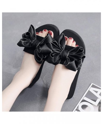 Women's Bohemian Bowknot Wedge Slide Sandals Fashion Platform Anti-Slip Comfort Summer Beach Sandal Black-black Bowknot $16.4...