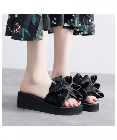 Women's Bohemian Bowknot Wedge Slide Sandals Fashion Platform Anti-Slip Comfort Summer Beach Sandal Black-black Bowknot $16.4...