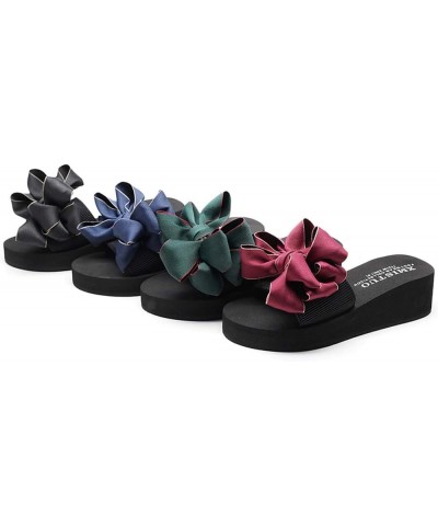 Women's Bohemian Bowknot Wedge Slide Sandals Fashion Platform Anti-Slip Comfort Summer Beach Sandal Black-black Bowknot $16.4...