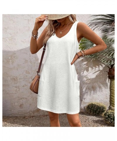 Womens Summer Dresses 2024 Vacation Casual Beach Mini Sundresses Boho Sleeveless Tank Dress Resort Wear with Pockets Aa-white...