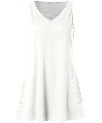 Womens Summer Dresses 2024 Vacation Casual Beach Mini Sundresses Boho Sleeveless Tank Dress Resort Wear with Pockets Aa-white...