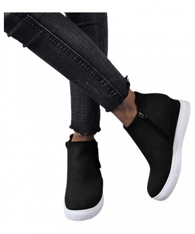 Women Platform Boots Casual Fashion Winter Shoes Over Ankle Black Boots Outdoor Walking Extremely Comfy Black $20.01 Boots