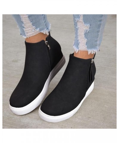 Women Platform Boots Casual Fashion Winter Shoes Over Ankle Black Boots Outdoor Walking Extremely Comfy Black $20.01 Boots