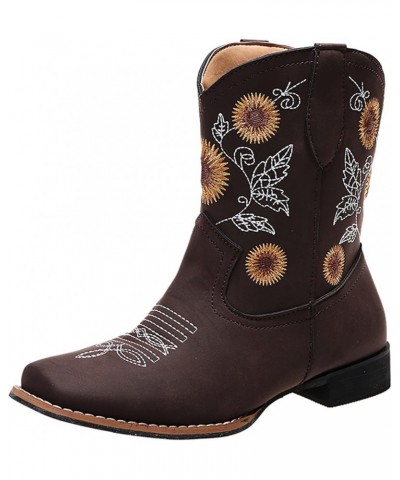 TOWMUS Cowboy Boots for Women Women's Mid Calf Cowboy Cowgirl Boots Embroidered Retro Square Toe Western Boots for Women Shoe...