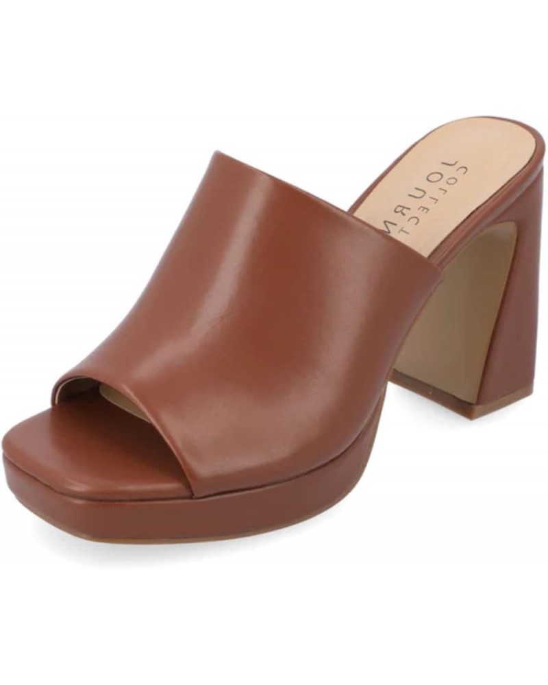 Womens Ezzlynn Platform Heel with Open Toe and Slip On Heel Brown $19.38 Sandals