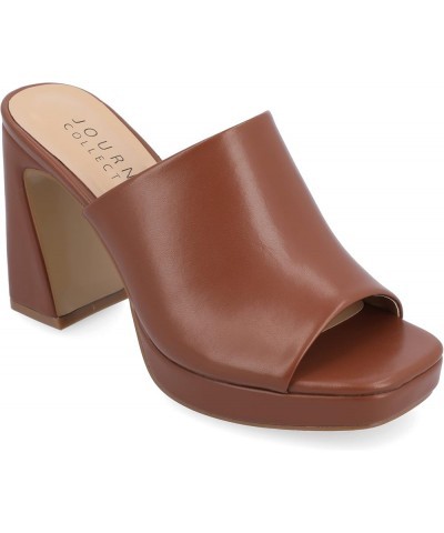 Womens Ezzlynn Platform Heel with Open Toe and Slip On Heel Brown $19.38 Sandals