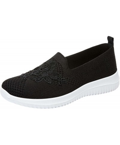 Women's Knitted Breathable Soft Side Soft Sole Casual Shoes Sneakers Striped Mesh Fabric Shoes for Women Cute Black $14.34 Ou...