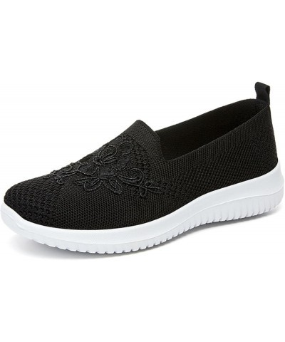 Women's Knitted Breathable Soft Side Soft Sole Casual Shoes Sneakers Striped Mesh Fabric Shoes for Women Cute Black $14.34 Ou...