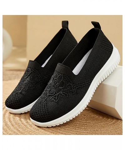 Women's Knitted Breathable Soft Side Soft Sole Casual Shoes Sneakers Striped Mesh Fabric Shoes for Women Cute Black $14.34 Ou...