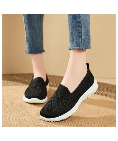 Women's Knitted Breathable Soft Side Soft Sole Casual Shoes Sneakers Striped Mesh Fabric Shoes for Women Cute Black $14.34 Ou...