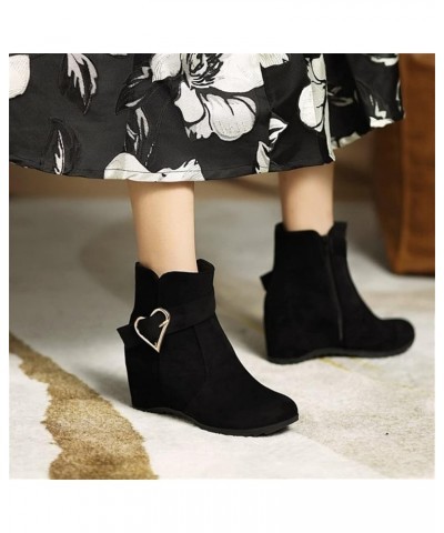 Student Sweet Booties Ladies Wedge Heel Ankle Boots Chelsea Short Boots with Buckle Autumn Winter Retro Suede Booties Women P...