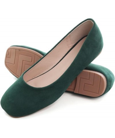 Ballets Flats for Women Square Toe Slip on Comfortable Flat Shoes Walking Dress Flats Loafers A Green $17.70 Flats