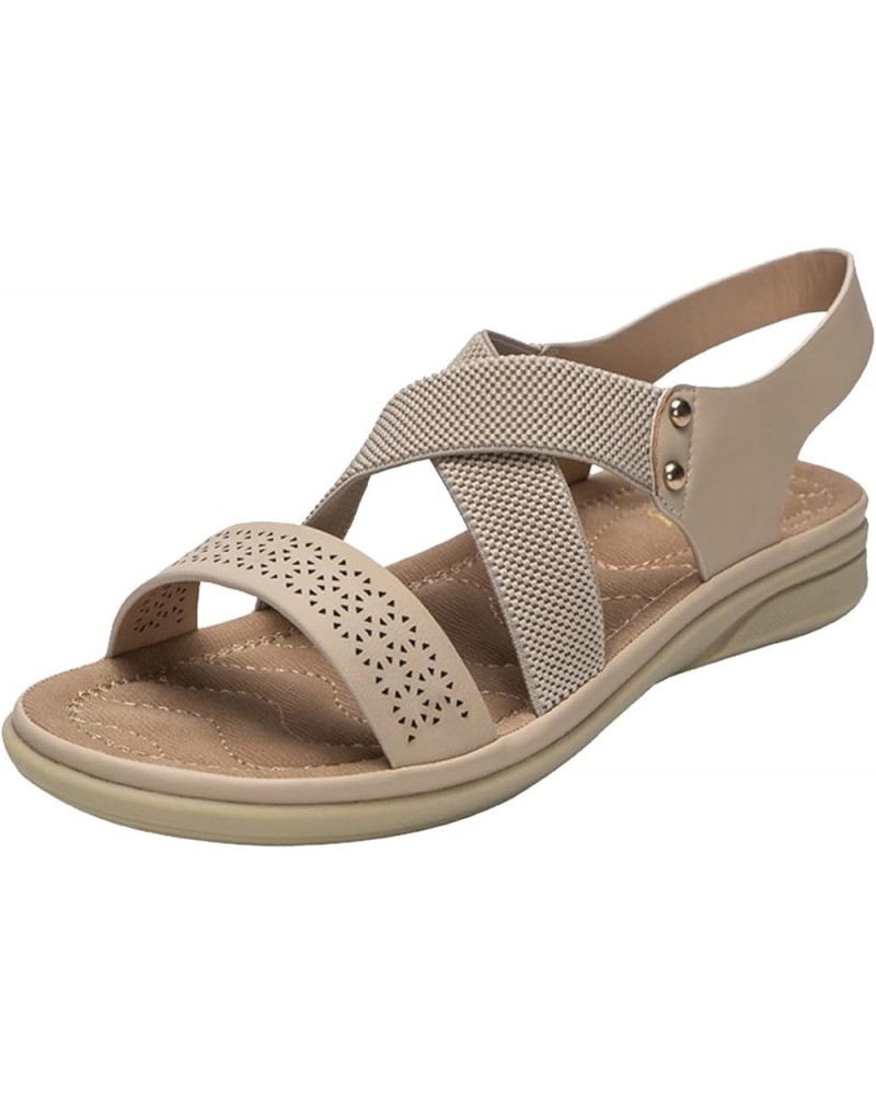 Womens Flat Sandals, Womens Flats Peep Toe Beach Shoes Open Toe Ankle Bottom Roman Sandals Z 04-beige $13.87 Sandals