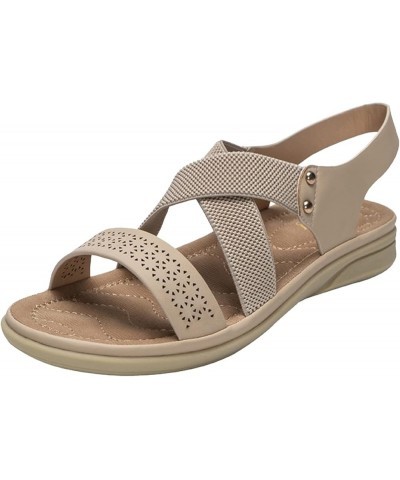 Womens Flat Sandals, Womens Flats Peep Toe Beach Shoes Open Toe Ankle Bottom Roman Sandals Z 04-beige $13.87 Sandals