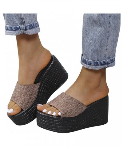 Women's Wedge Sandals Slip On Slide Open Toe Summer Beach Casual Dress Espadrilles Comfortable Heels Shoes B-brown $17.68 San...