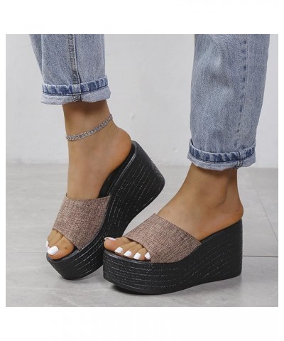 Women's Wedge Sandals Slip On Slide Open Toe Summer Beach Casual Dress Espadrilles Comfortable Heels Shoes B-brown $17.68 San...