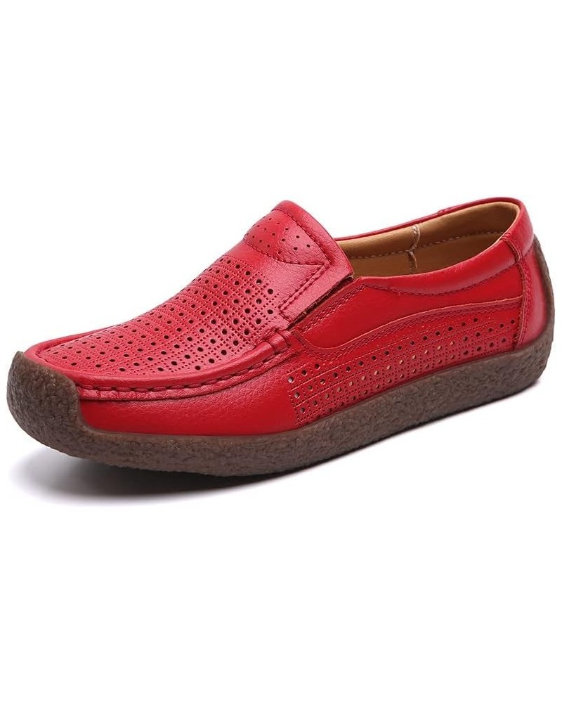 Womens Breatheable Loafers Slip-on Boat Shoes Retro Dressy Comfort Office Flats Shoes Red (With Holes) $25.30 Loafers & Slip-Ons