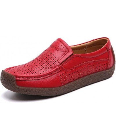 Womens Breatheable Loafers Slip-on Boat Shoes Retro Dressy Comfort Office Flats Shoes Red (With Holes) $25.30 Loafers & Slip-Ons