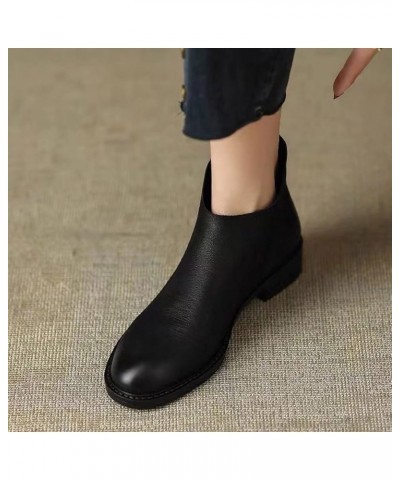 Cowboy Boots for Women Hiking Boots for Women Faux Leather Flats Boots Ankle Booties for Women With Heel Z 02-black $15.79 Boots