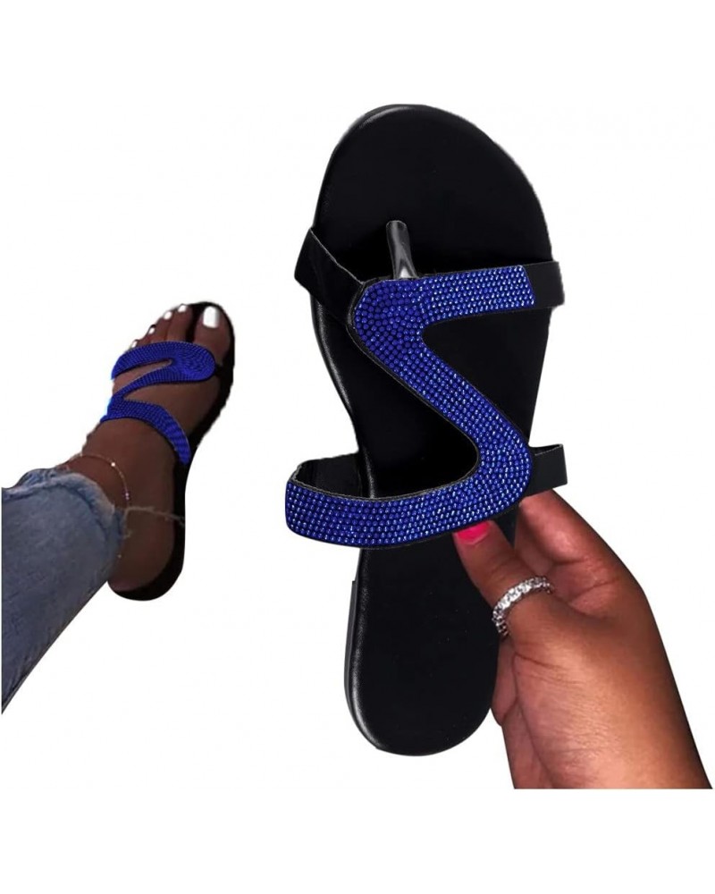 Flat Sandals for Women Dressy Summer Toe Open Slip On Sandals Light Rhinestones Anti Slip Sandals Casual Slippers Blue 1 $16....