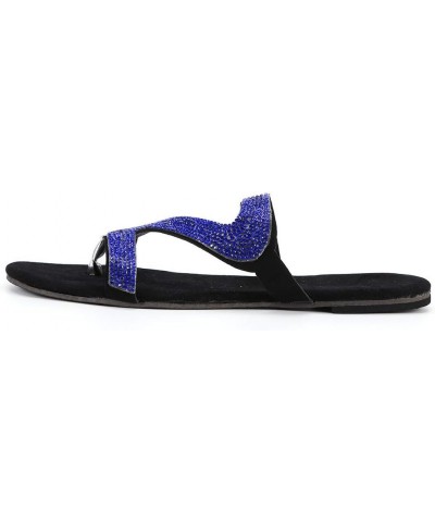 Flat Sandals for Women Dressy Summer Toe Open Slip On Sandals Light Rhinestones Anti Slip Sandals Casual Slippers Blue 1 $16....