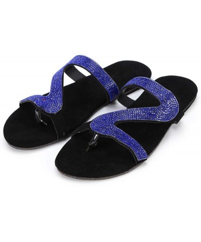 Flat Sandals for Women Dressy Summer Toe Open Slip On Sandals Light Rhinestones Anti Slip Sandals Casual Slippers Blue 1 $16....