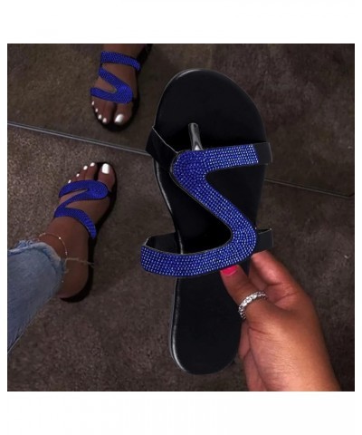 Flat Sandals for Women Dressy Summer Toe Open Slip On Sandals Light Rhinestones Anti Slip Sandals Casual Slippers Blue 1 $16....