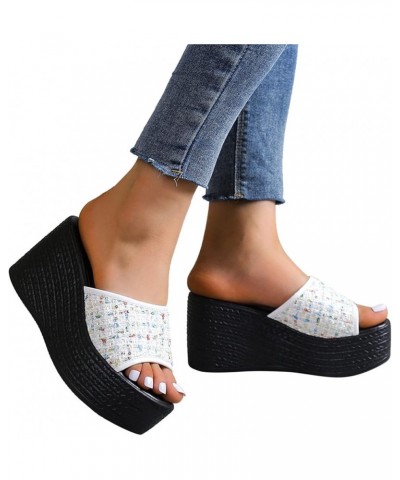 Womens Wedge Sandals Dressy Summer Open Toe Platform Slide Sandals Casual Wedges Shoes Outdoor Beach Slides White 8.5 $9.83 S...