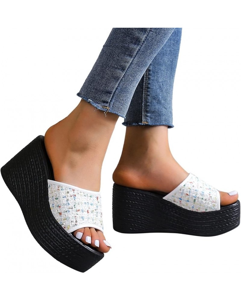 Womens Wedge Sandals Dressy Summer Open Toe Platform Slide Sandals Casual Wedges Shoes Outdoor Beach Slides White 8.5 $9.83 S...