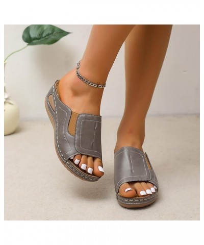 Sandals for Women Fashion Leather Open Toe Wedge Sandals Platform Summer Slide Sandals Comfort Walking Sandals 9 Grey $12.67 ...