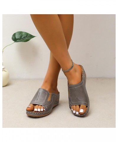 Sandals for Women Fashion Leather Open Toe Wedge Sandals Platform Summer Slide Sandals Comfort Walking Sandals 9 Grey $12.67 ...