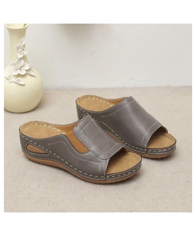 Sandals for Women Fashion Leather Open Toe Wedge Sandals Platform Summer Slide Sandals Comfort Walking Sandals 9 Grey $12.67 ...