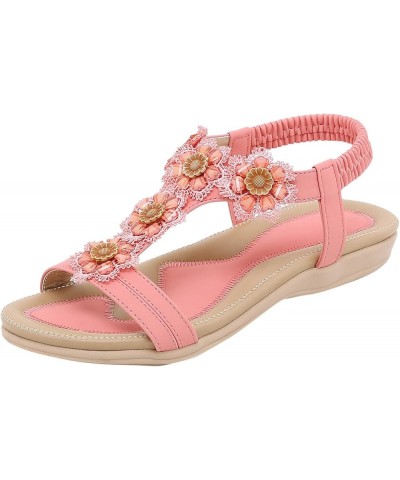 wedding flats shoes for bride Womens Summer Fashion Plus Size Comfortable Rhinestone Flower Wedge Sandals Z 05-pink $16.40 Sa...